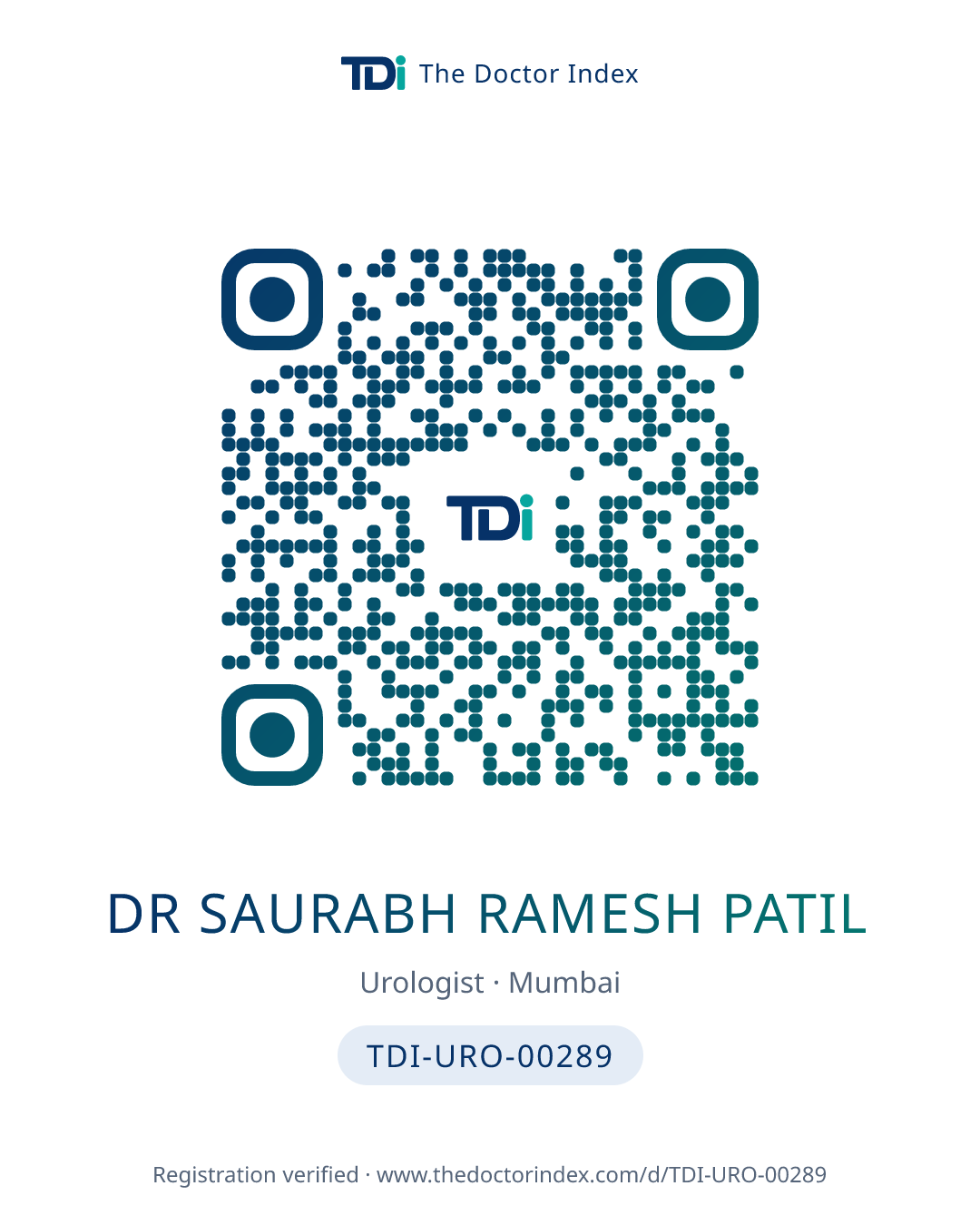 QR card for Dr Saurabh Ramesh Patil, TDI-URO-00289