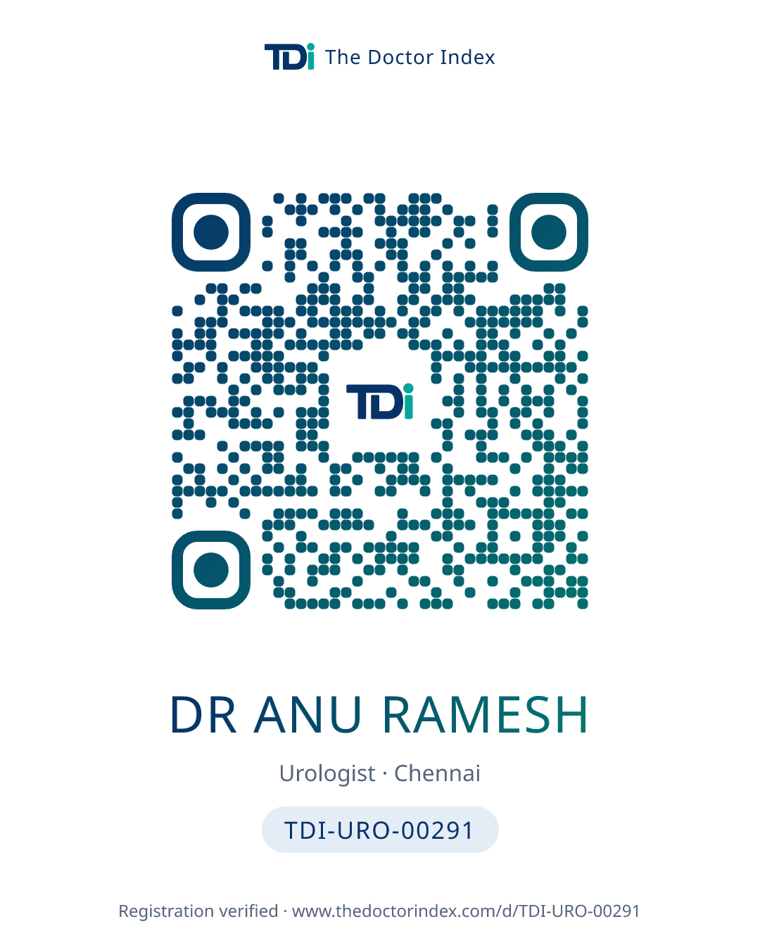 QR card for Dr Anu Ramesh, TDI-URO-00291