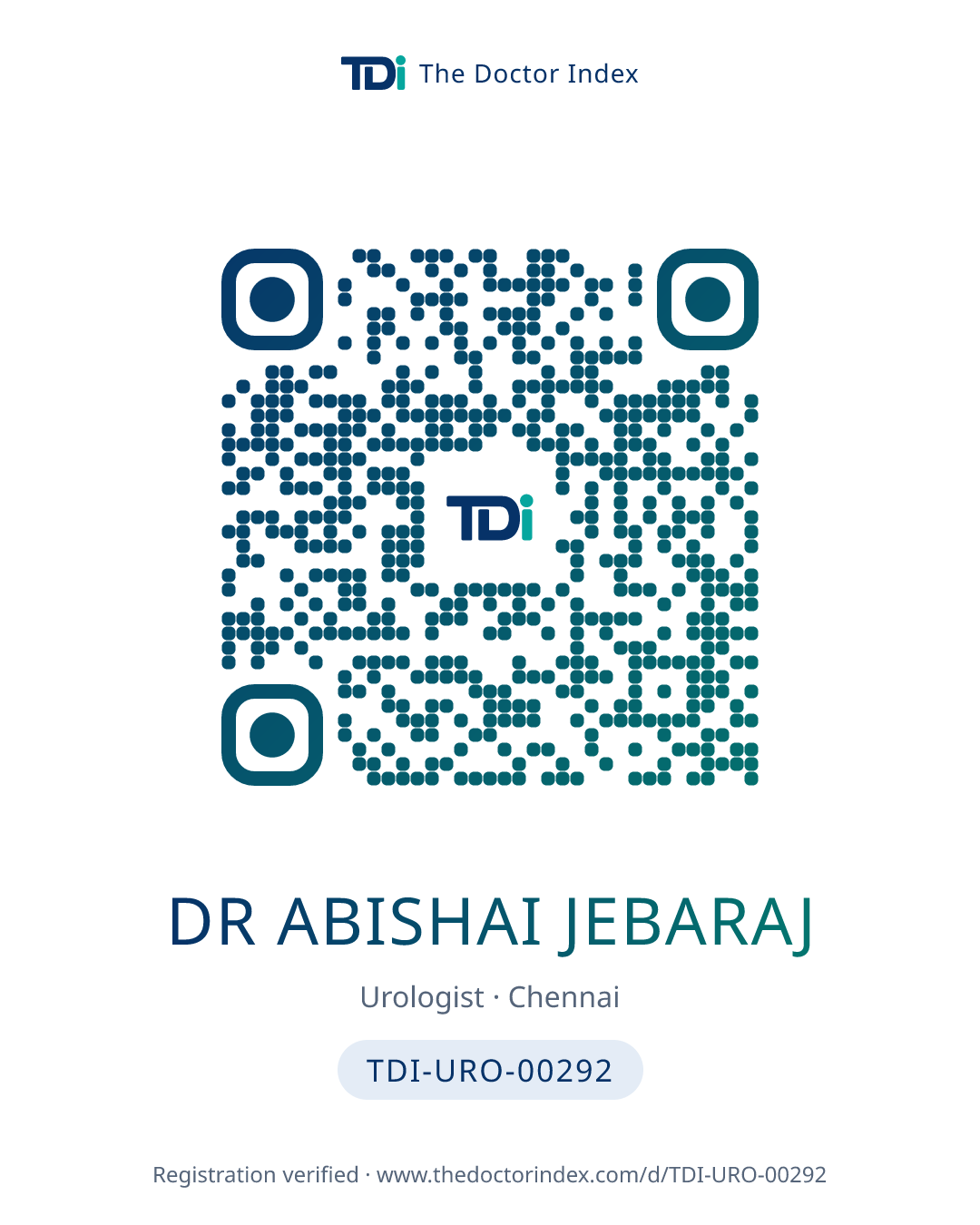 QR card for Dr Abishai Jebaraj, TDI-URO-00292