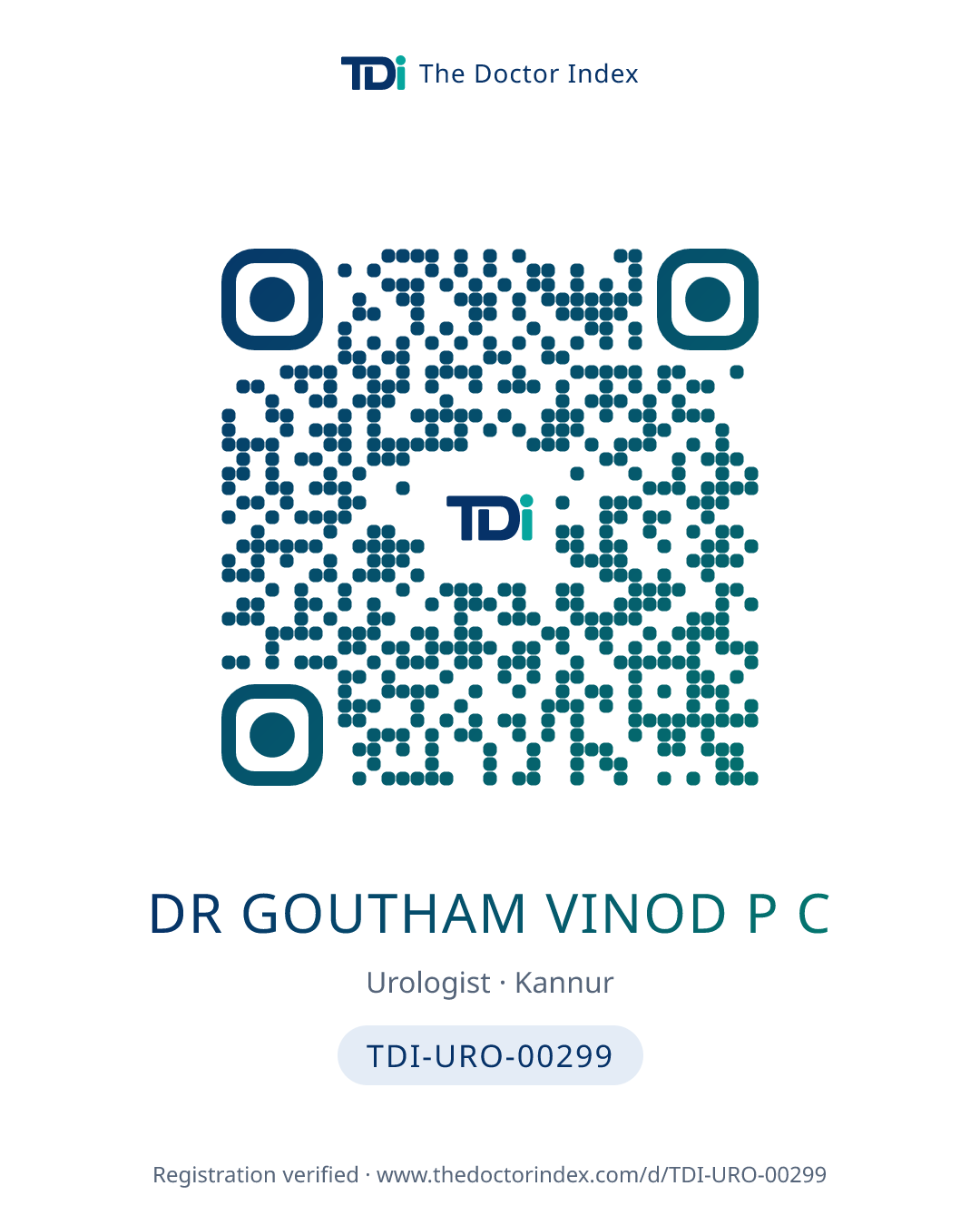 QR card for Dr Goutham Vinod P C, TDI-URO-00299