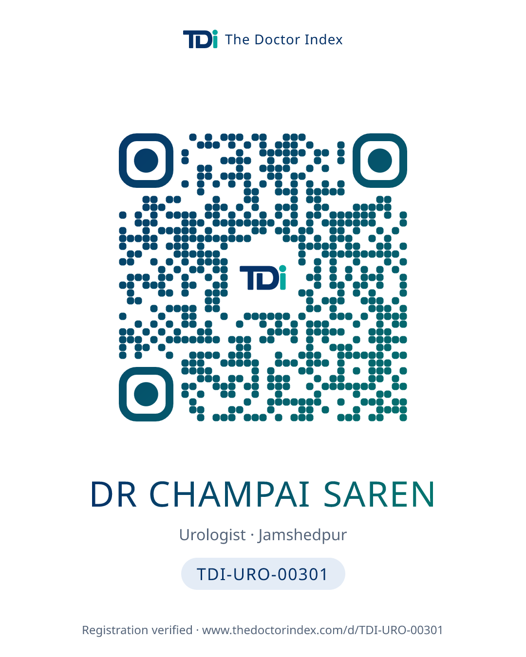 QR card for Dr Champai Saren, TDI-URO-00301