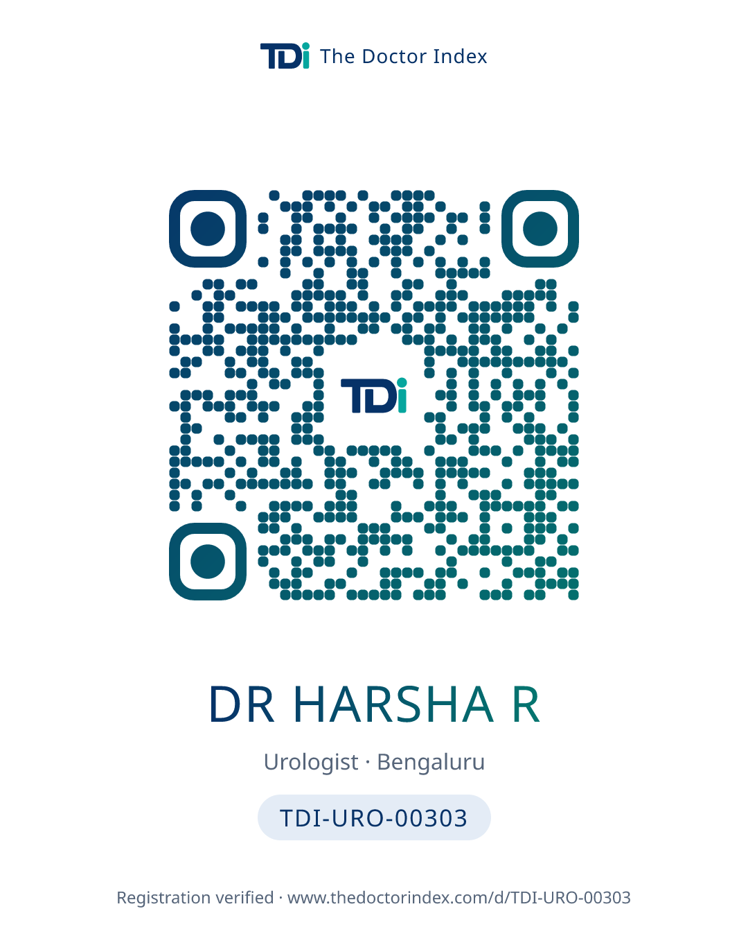 QR card for Dr Harsha R, TDI-URO-00303