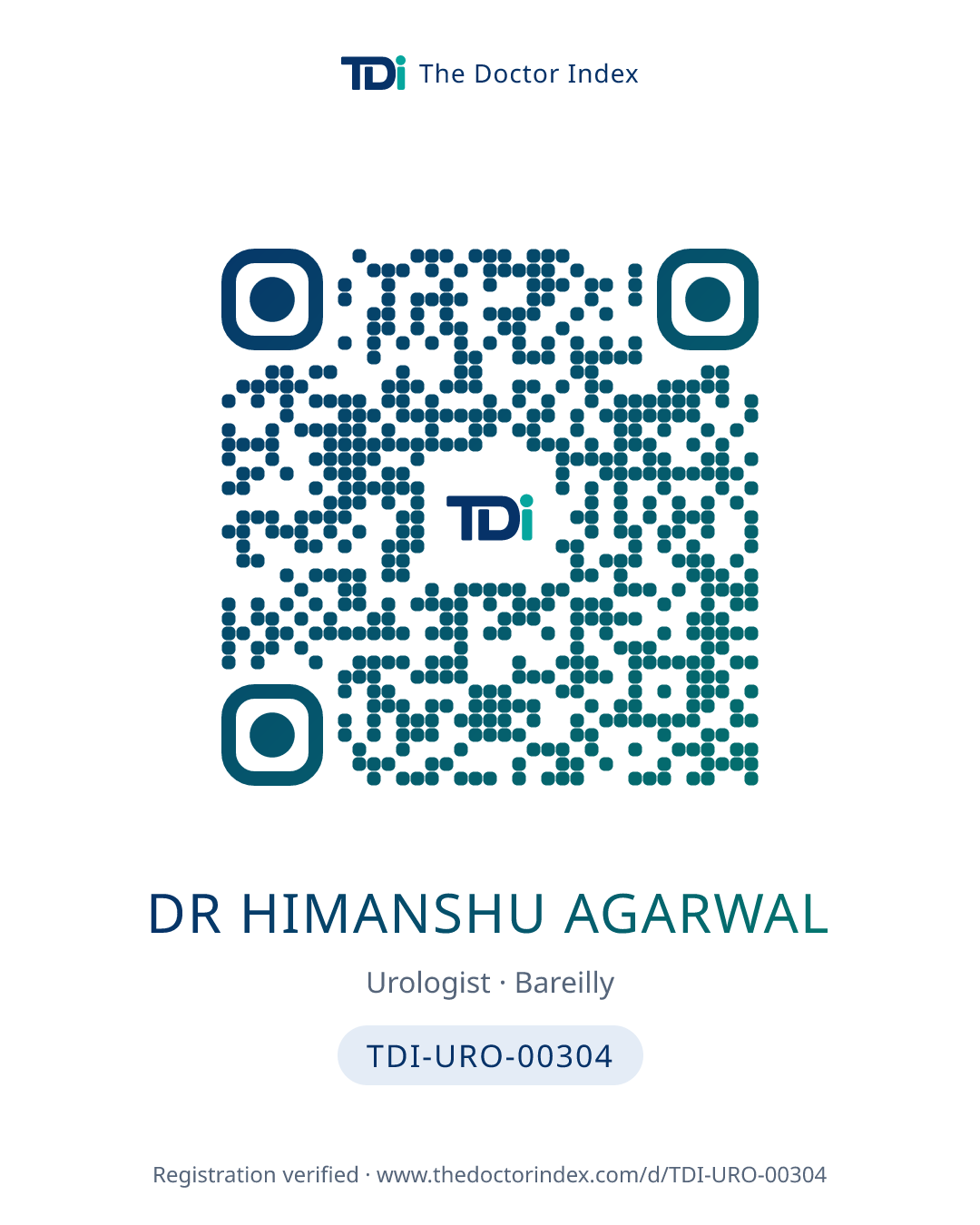 QR card for Dr Himanshu Agarwal, TDI-URO-00304