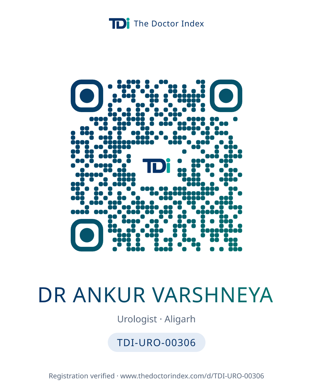 QR card for Dr Ankur Varshneya, TDI-URO-00306