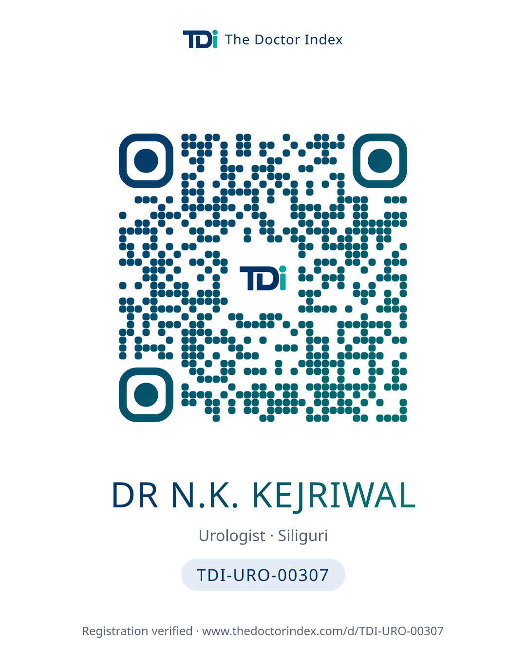 QR card for Dr N.K. Kejriwal, TDI-URO-00307